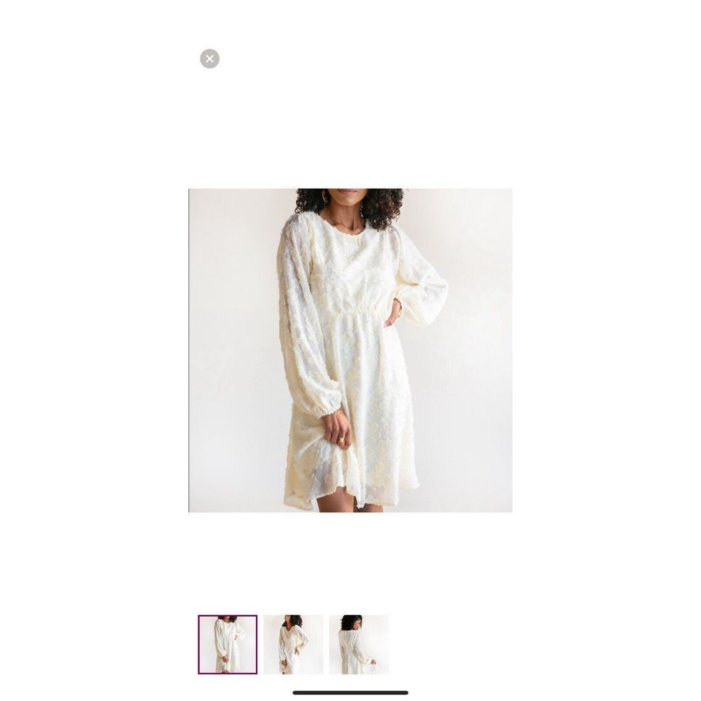 &Merci Anthropologie Cream Floral Flounce Ivory‎ Off-White Dress Lined Sz M
